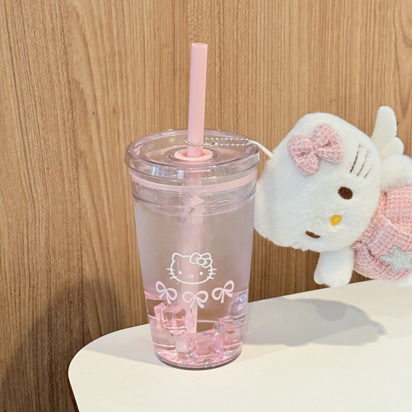 Hello Kitty Summer Plastic Cold Cup With Lid And 2 Straws On The Go Or At Home