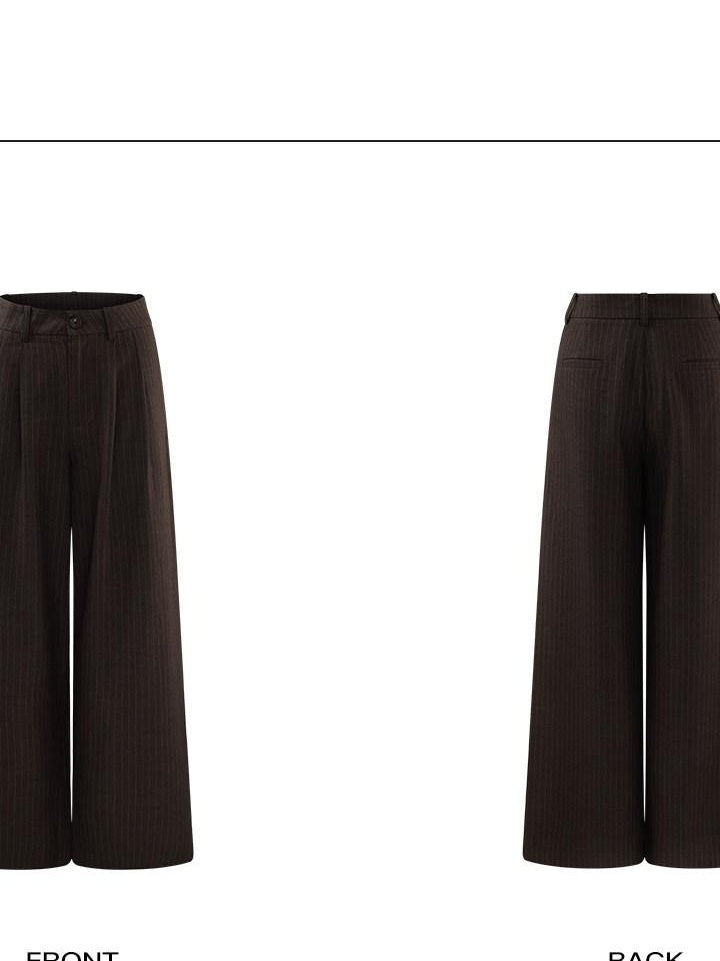 rovente Elastic Waist Minimalist Stripe Workwear Women Pocket Brown Wide Leg Pants