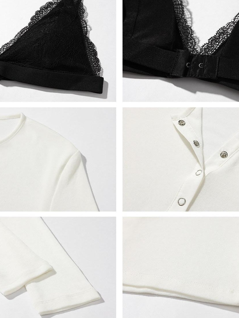 rovente Wool Cashmere Slim Knit Open Front Round Neck Women White Long Sleeve T-Shits