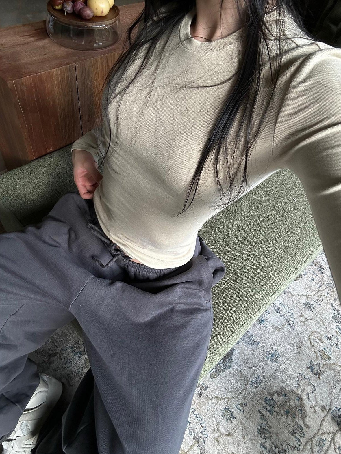 rovente Viscose Blend Slim Casual Round Neck Women Taupe Apricot Long Sleeve T-Shits