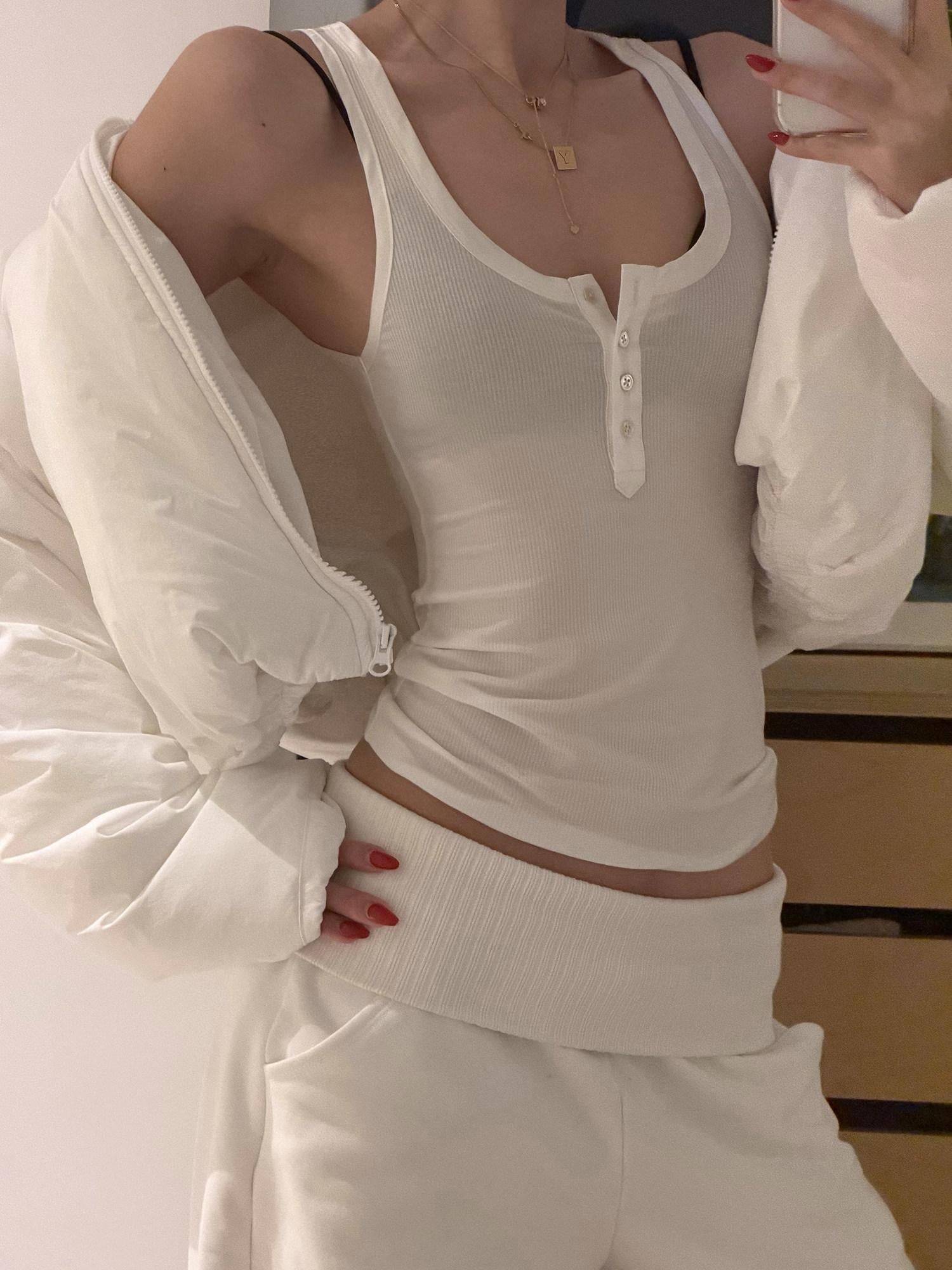 rovente Lyocell High Stretch Casual Slim U Neck Button Women White Basic Camisoles