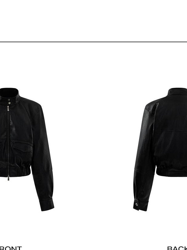 rovente Polyester Blend Loose Fit Short Zip Stand Collar Women Black Copped Jackets