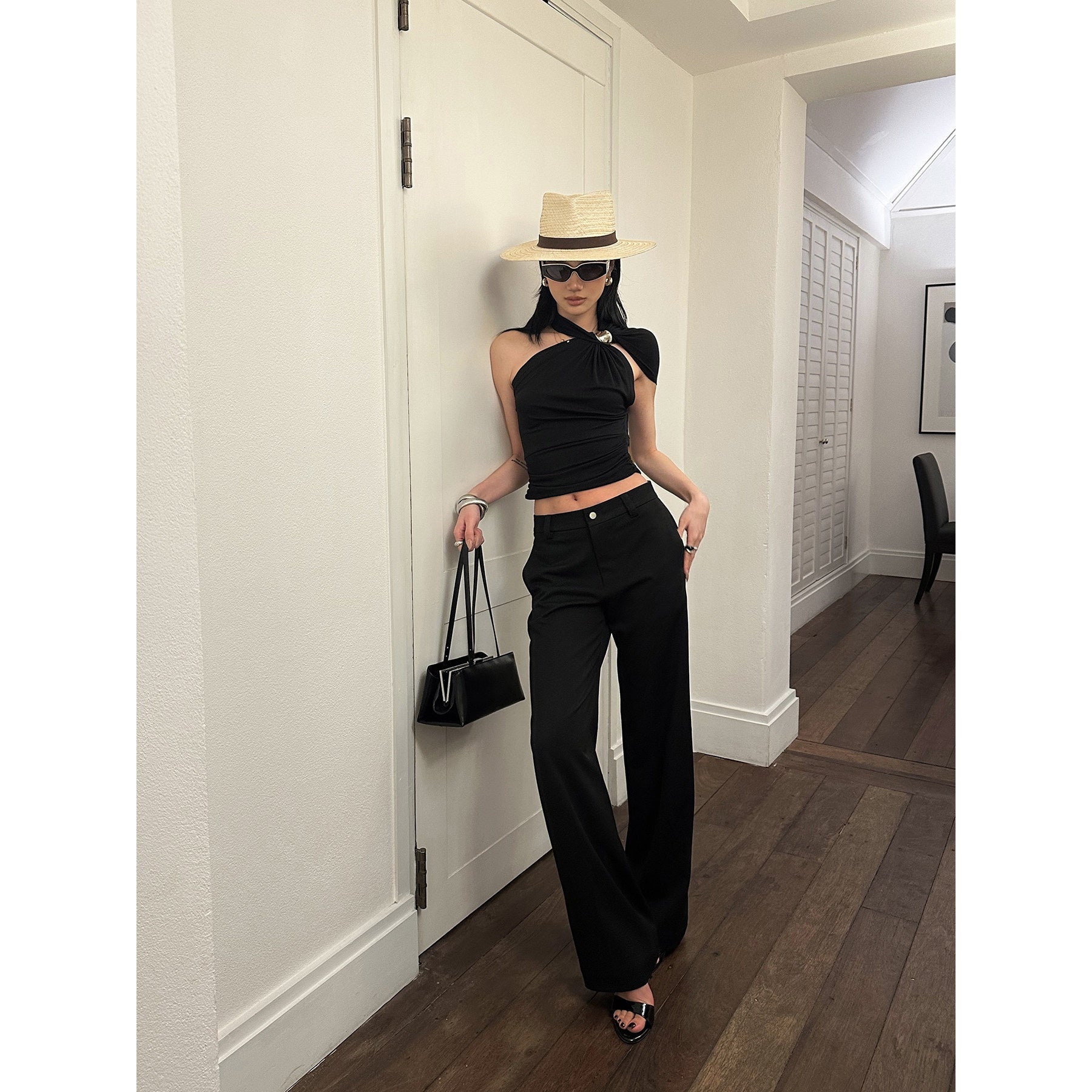 rovente_Low_Waist_Zip_Pockets_Minimalist_Casual_Women_Straight_Black_Staight_Pants_MISSTT