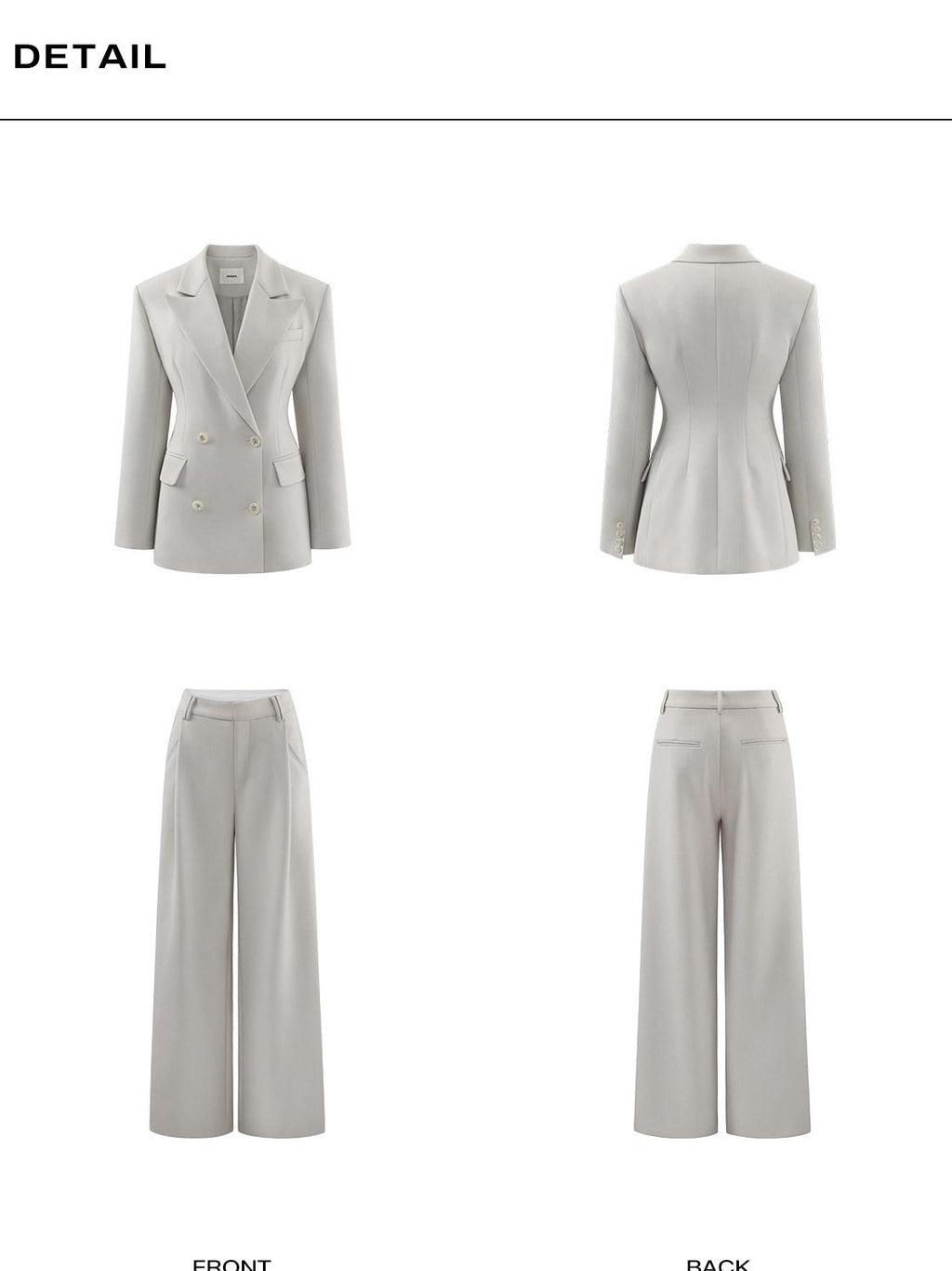rovente Relaxed Pocket Double Breasted Notch Lapel Women Office White Top & Pants Sets