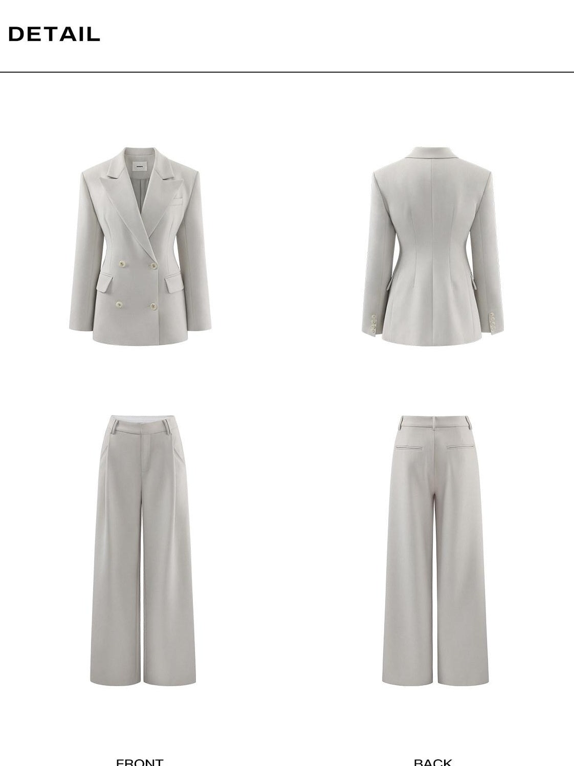 rovente Relaxed Pocket Double Breasted Notch Lapel Women Office White Top & Pants Sets