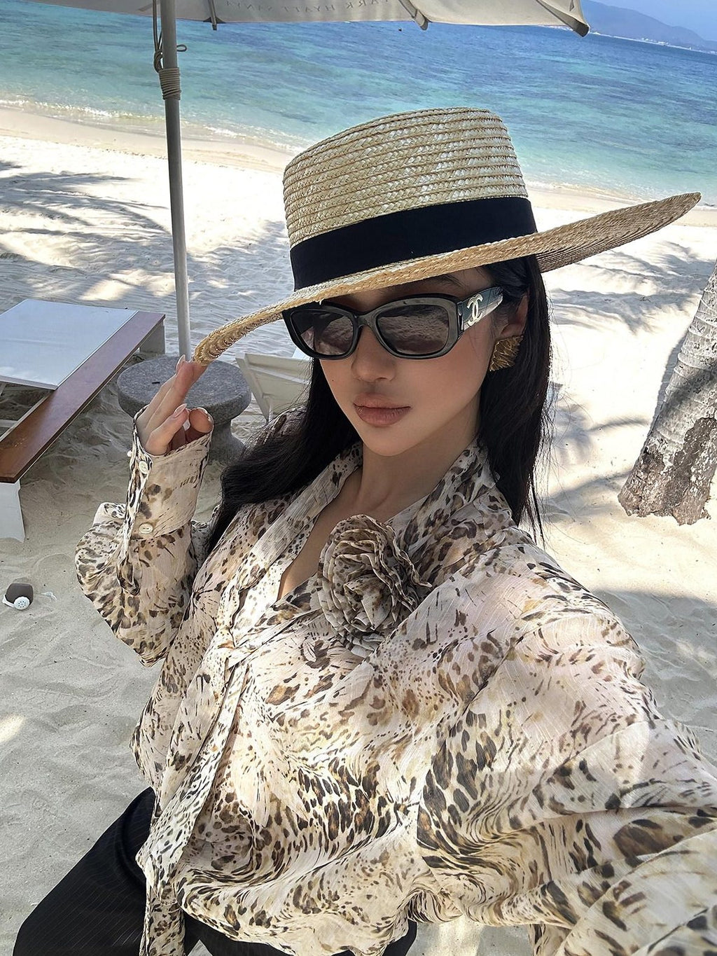 rovente Cooling Lightweight Loose Tie Neck Long Sleeve Leopard Print Women Office Shits