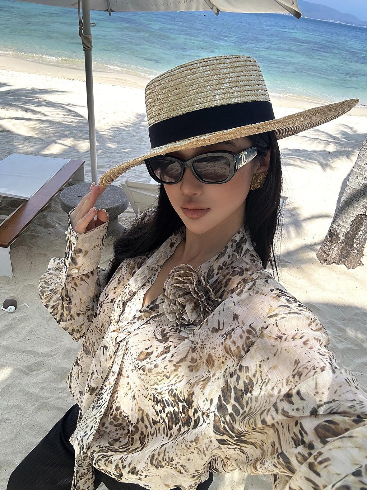 rovente Cooling Lightweight Loose Tie Neck Long Sleeve Leopard Print Women Office Shits