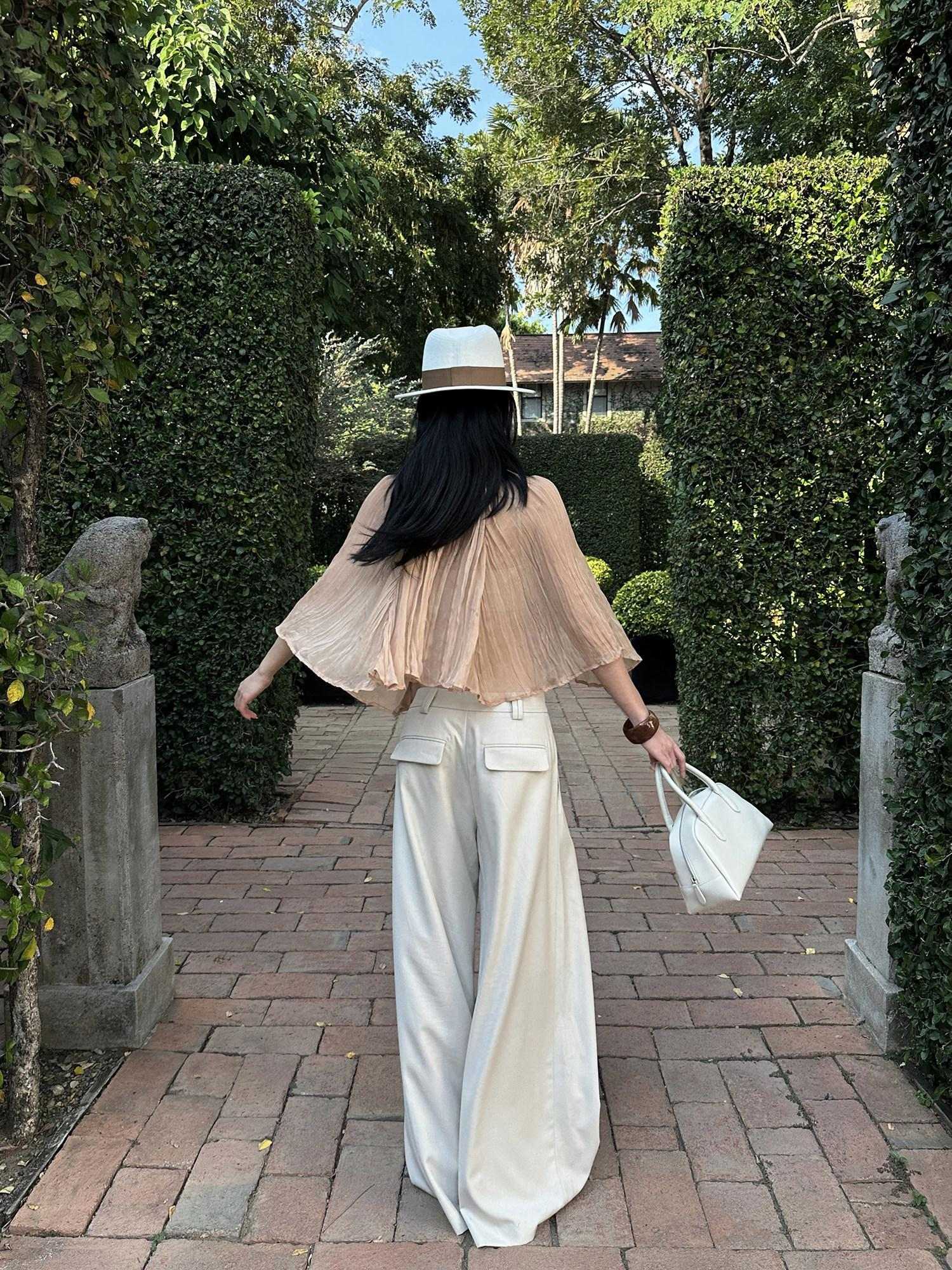 rovente Soft Stretch Beige Casual Simple Pockets Low Waist Woven Women Wide Leg Pants