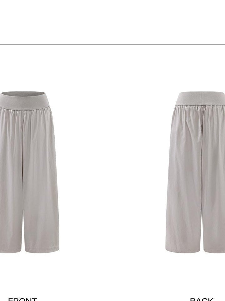 rovente Comfort Pocket Minimal Casual High Elastic Waist Women Grey Green Wide Leg Pants