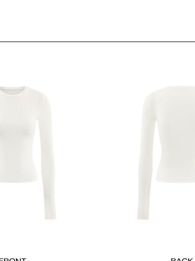 rovente Stretch Slim Fit Casual Round Neck Womens White Knit Long Sleeve T-Shits