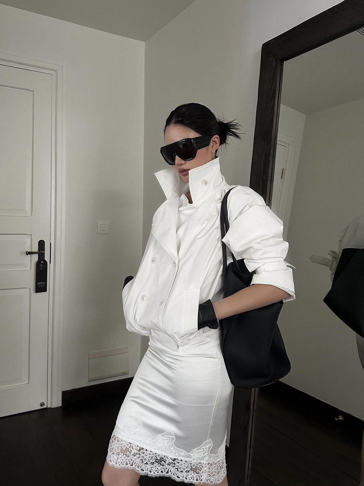 rovente Light Luxury Relaxed Button Stand Collar Long Sleeve Cotton Women Copped Jackets