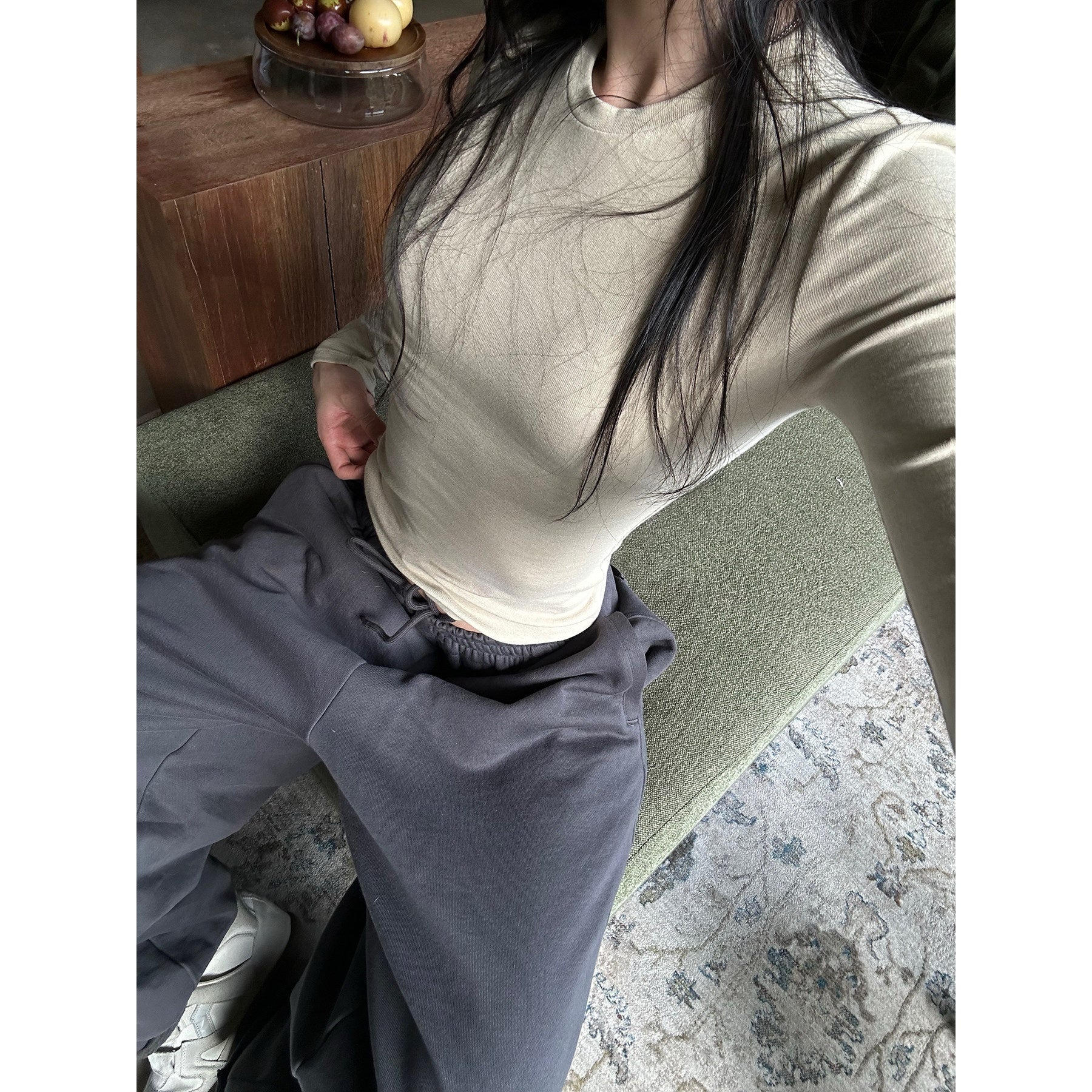 rovente_Viscose_Blend_Slim_Casual_Round_Neck_Women_Taupe_Apricot_Long_Sleeve_T-Shits_MISSTT