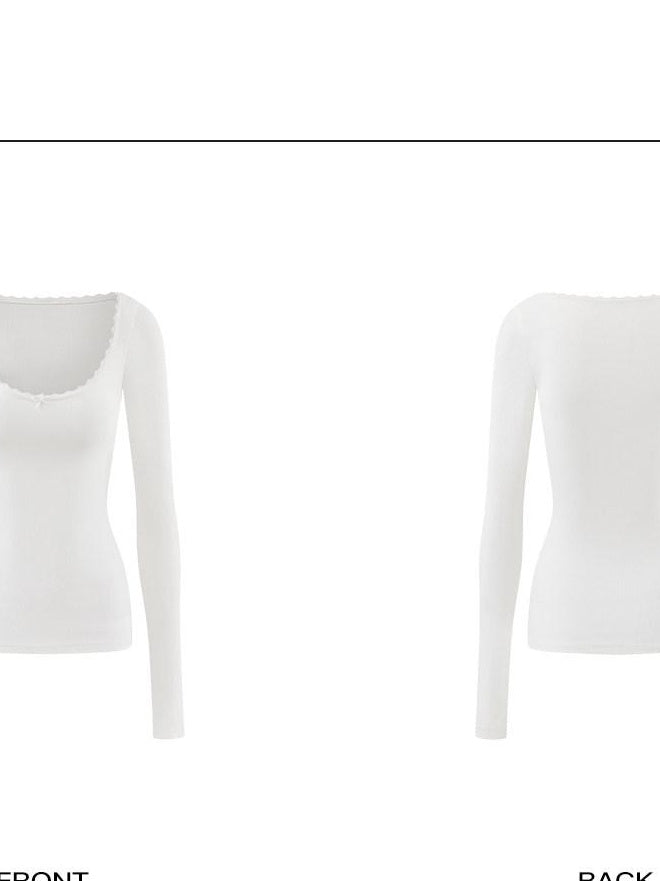 rovente Cotton Blend 3D Bow Slim Casual Pullover Women White Long Sleeve T-Shits