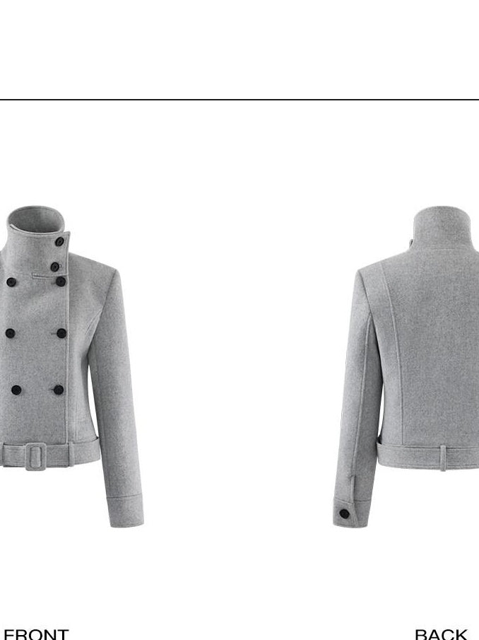 rovente Wool Blend Warm Minimal Loose Commuter Double Breasted Stand Collar Shot Coat