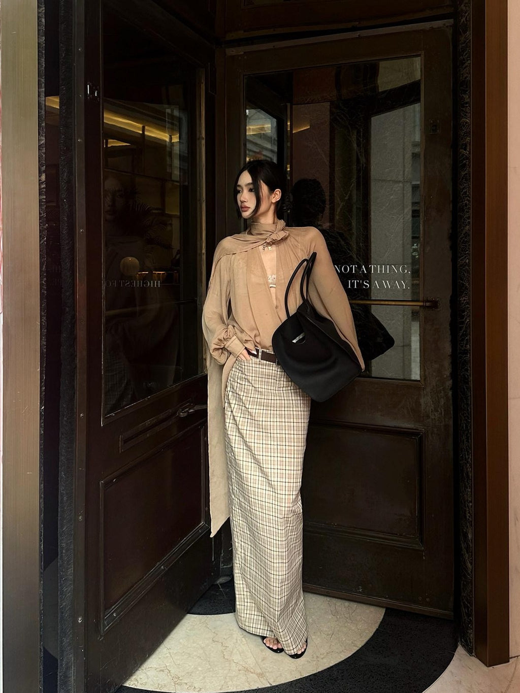 rovente Pure Cotton Mid Waist Straight Back Slit Zipper Casual Women Beige Maxi Skits