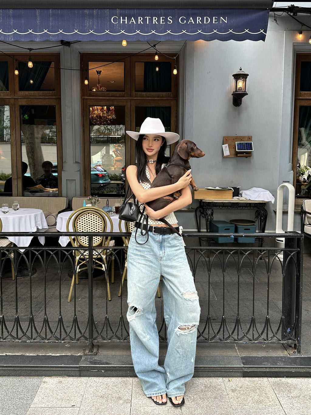 rovente Low Rise Distressed Loose Fit Casual Cotton Blue Women Wide Leg Jeans