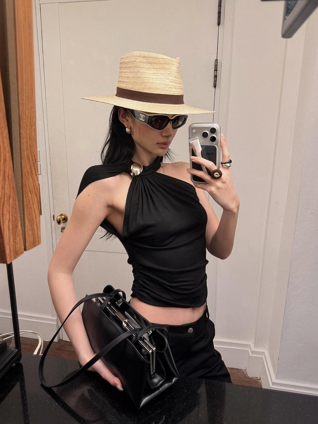 rovente Lyocell Breathable Stretch Elegant Slim 3D Detail Women Halte Cop Tops
