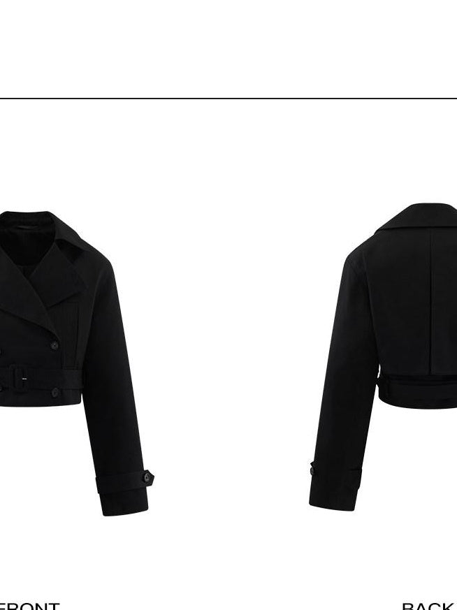 rovente Pure Cotton Relaxed Tie Waist Casual Womens Black Lined Button Shot Coat