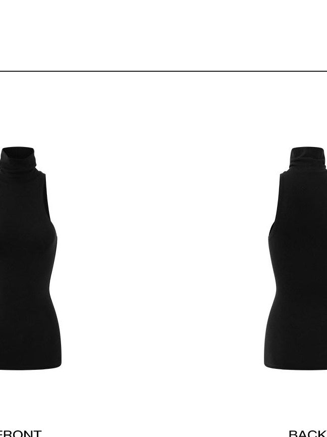 rovente High Stretch Viscose Blend High Neck Slim Minimalist Black Knit Women Tank Tops