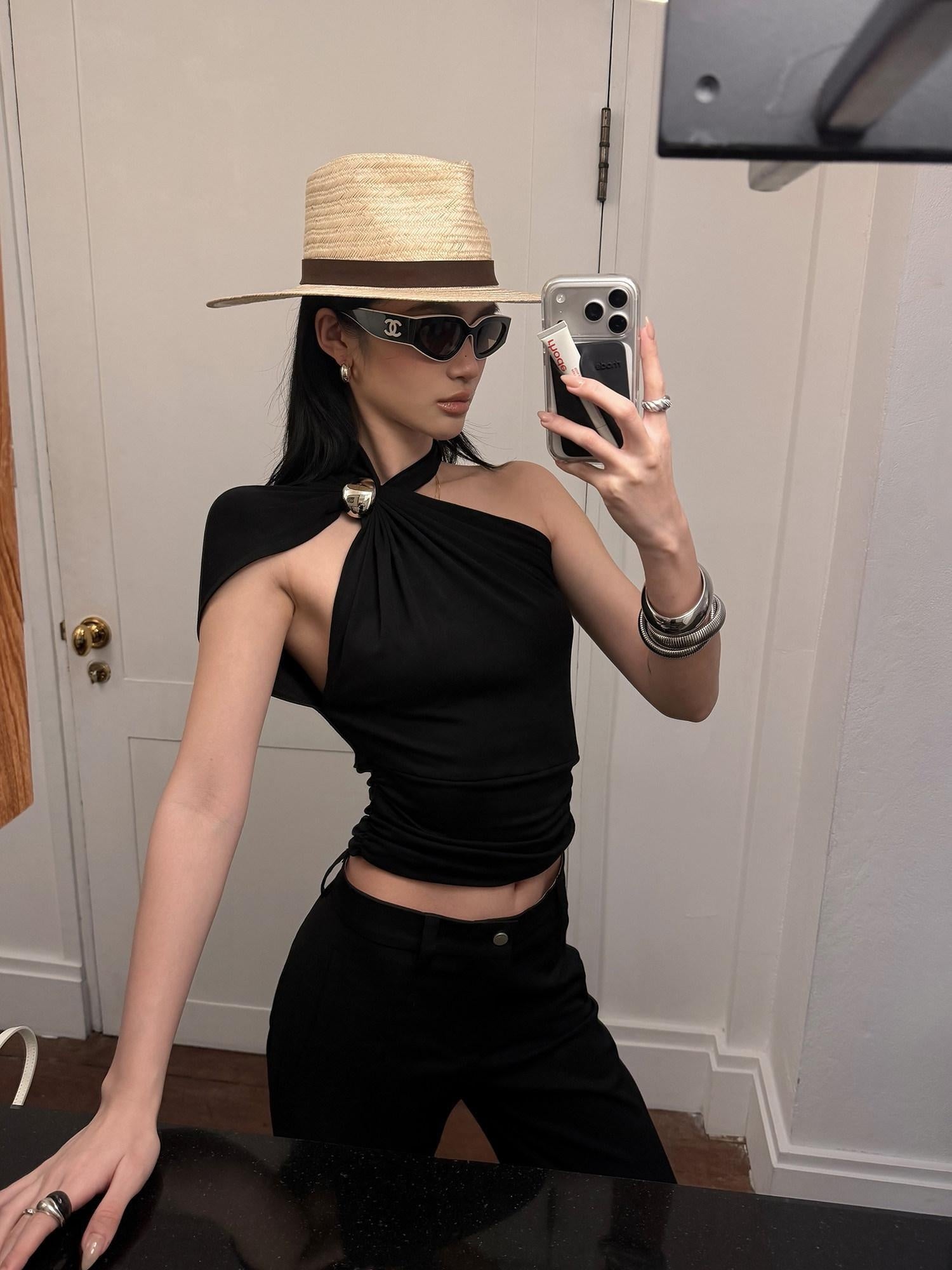 rovente Lyocell Breathable Stretch Elegant Slim 3D Detail Women Halte Cop Tops