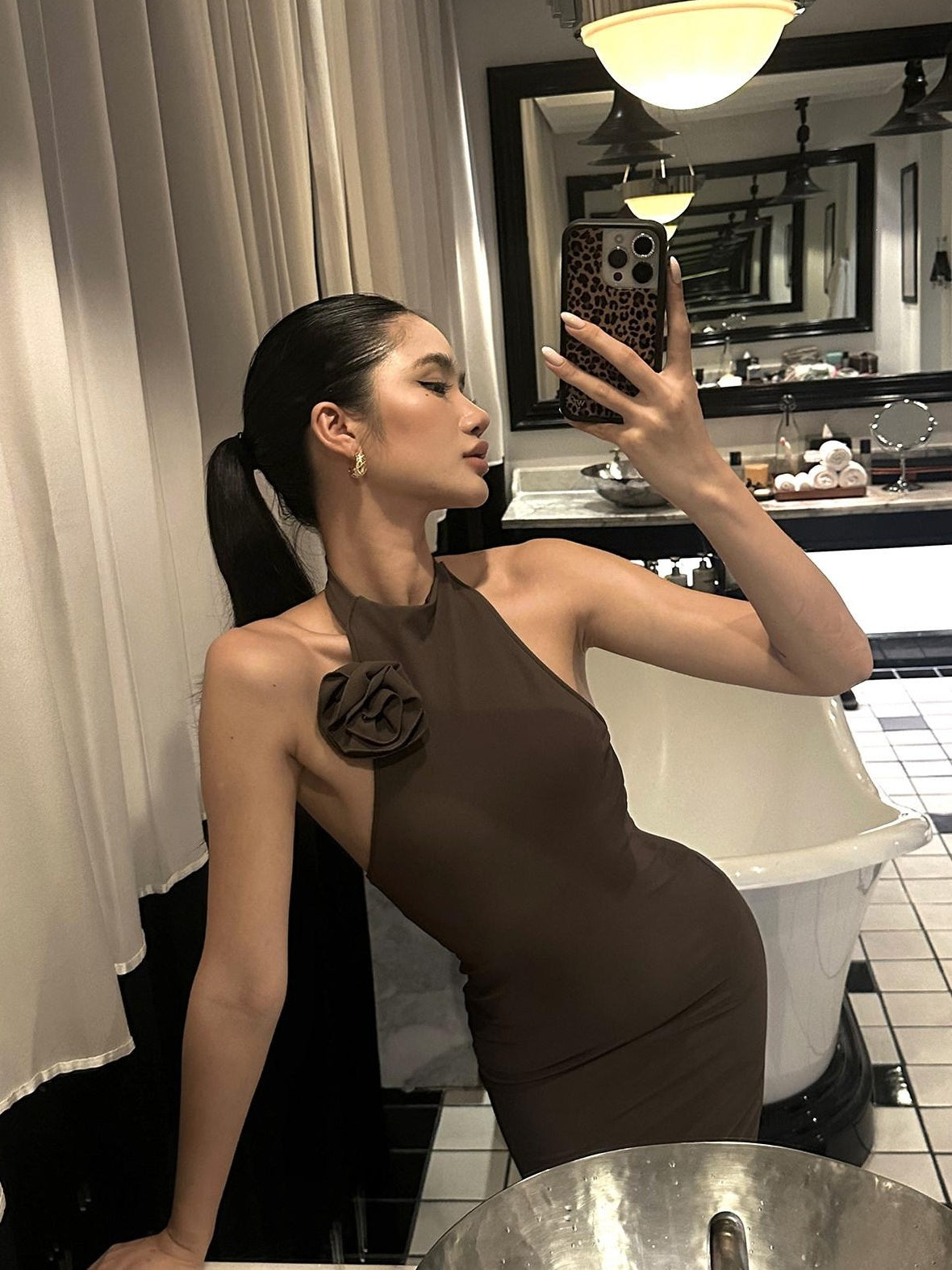 rovente Soft Knit Halter Cinched Waist Mermaid Bodycon Evening Maxi Desses