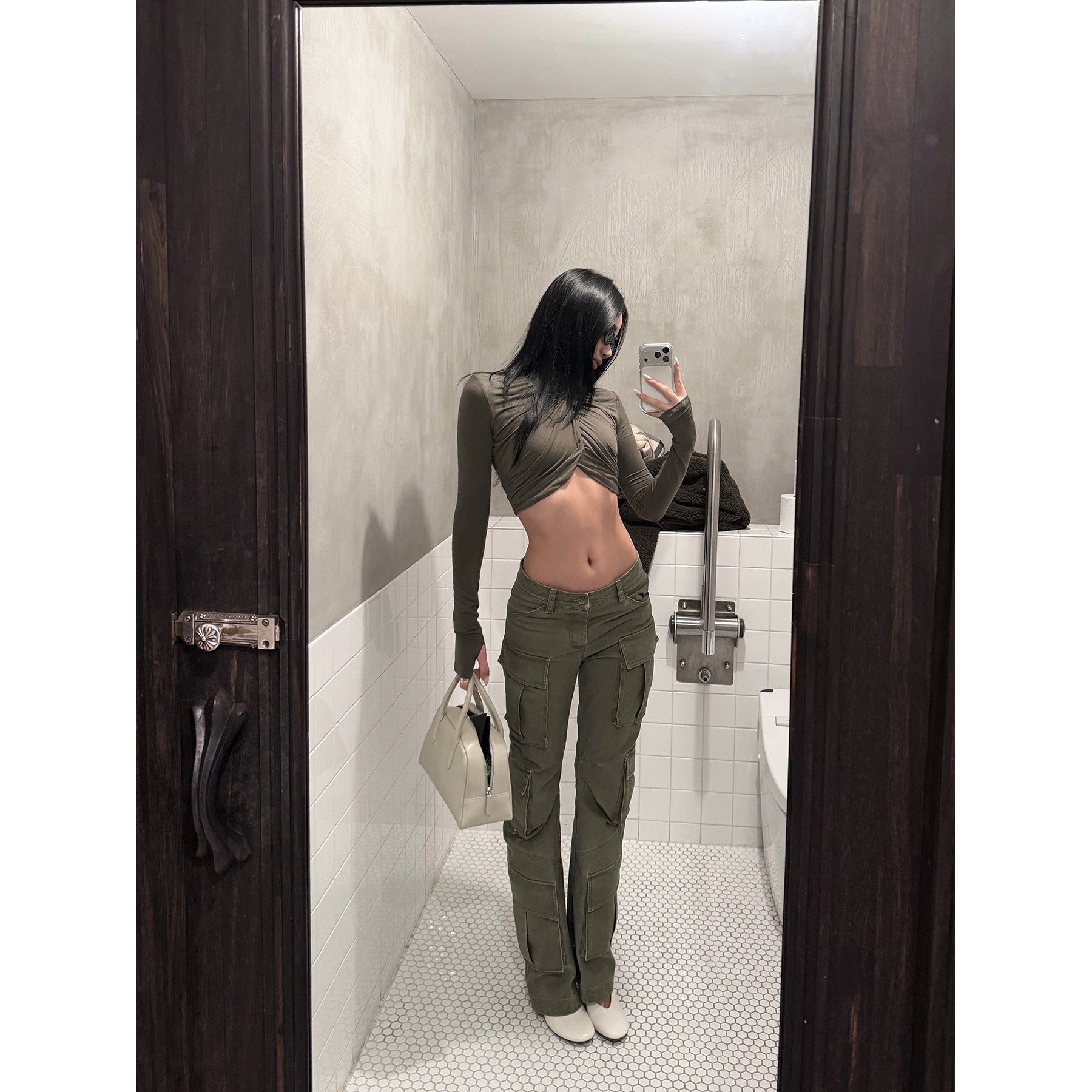 rovente_Pure_Cotton_Zipper_Pocket_Casual_Cargo_Straight_Leg_Women_Green_Cago_Pants_MISSTT