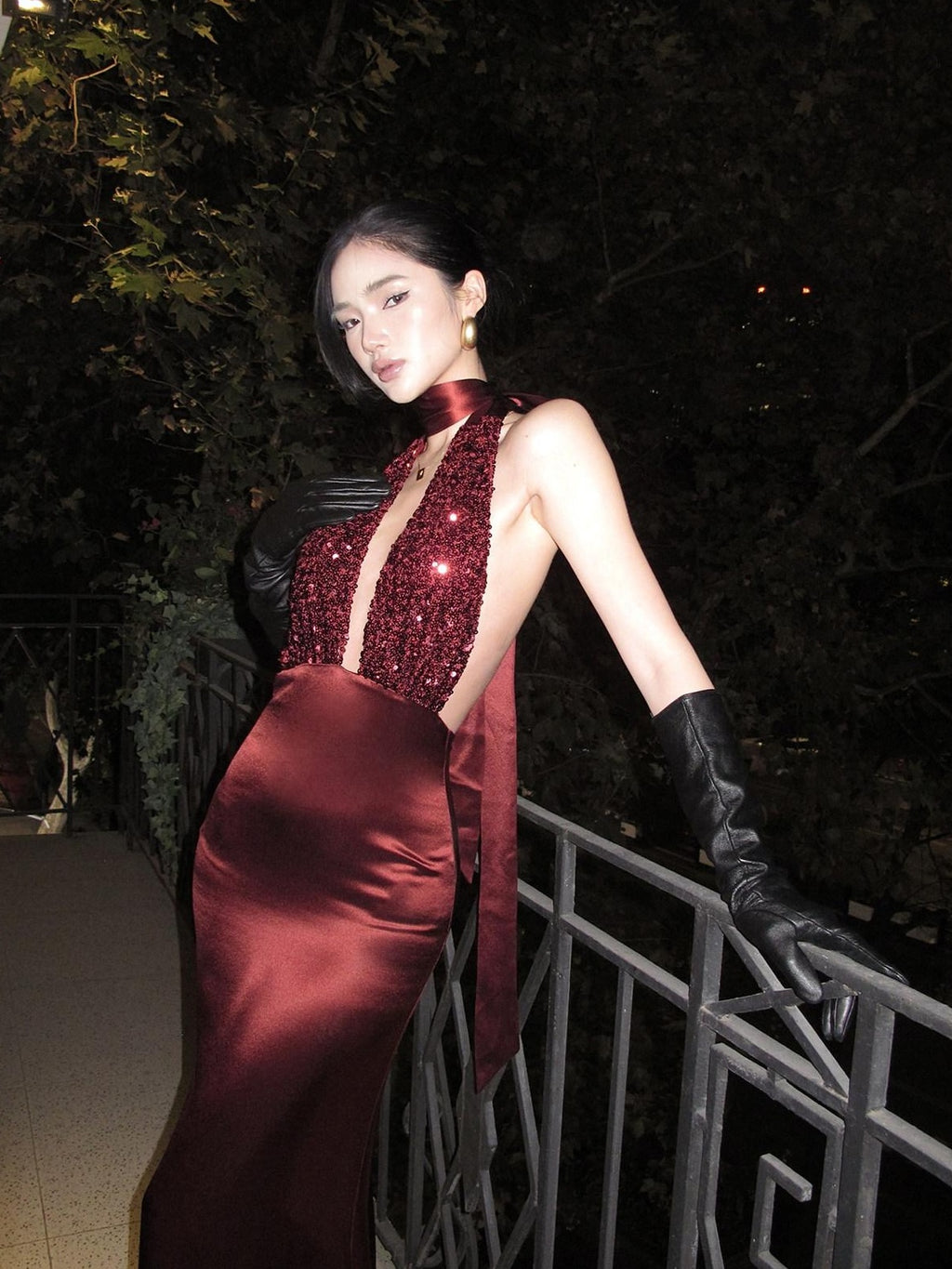 rovente Shimmer Sequin Halter Bodycon Sleeveless Women Evening Red Maxi Desses