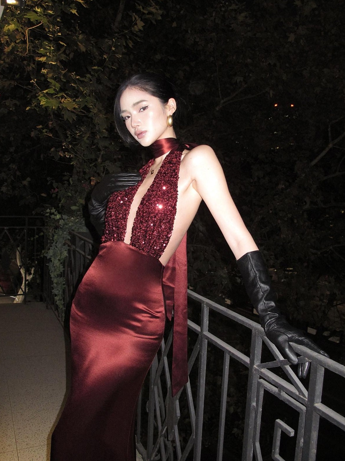 rovente Shimmer Sequin Halter Bodycon Sleeveless Women Evening Red Maxi Desses
