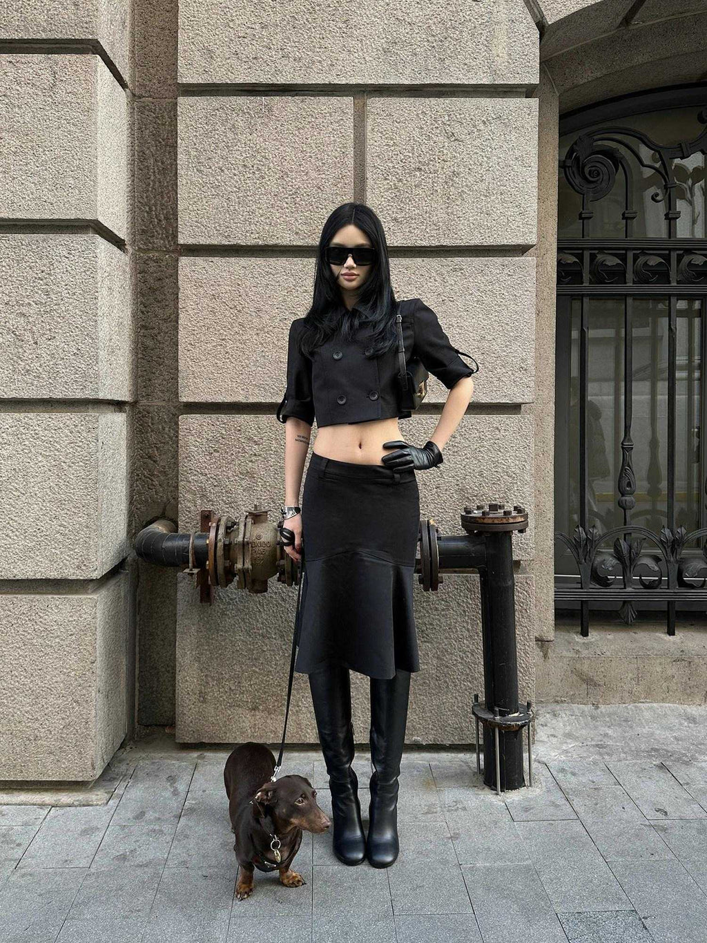 rovente Stretch Cotton Blend Casual Slim Fit Women Solid Black Midi Skits