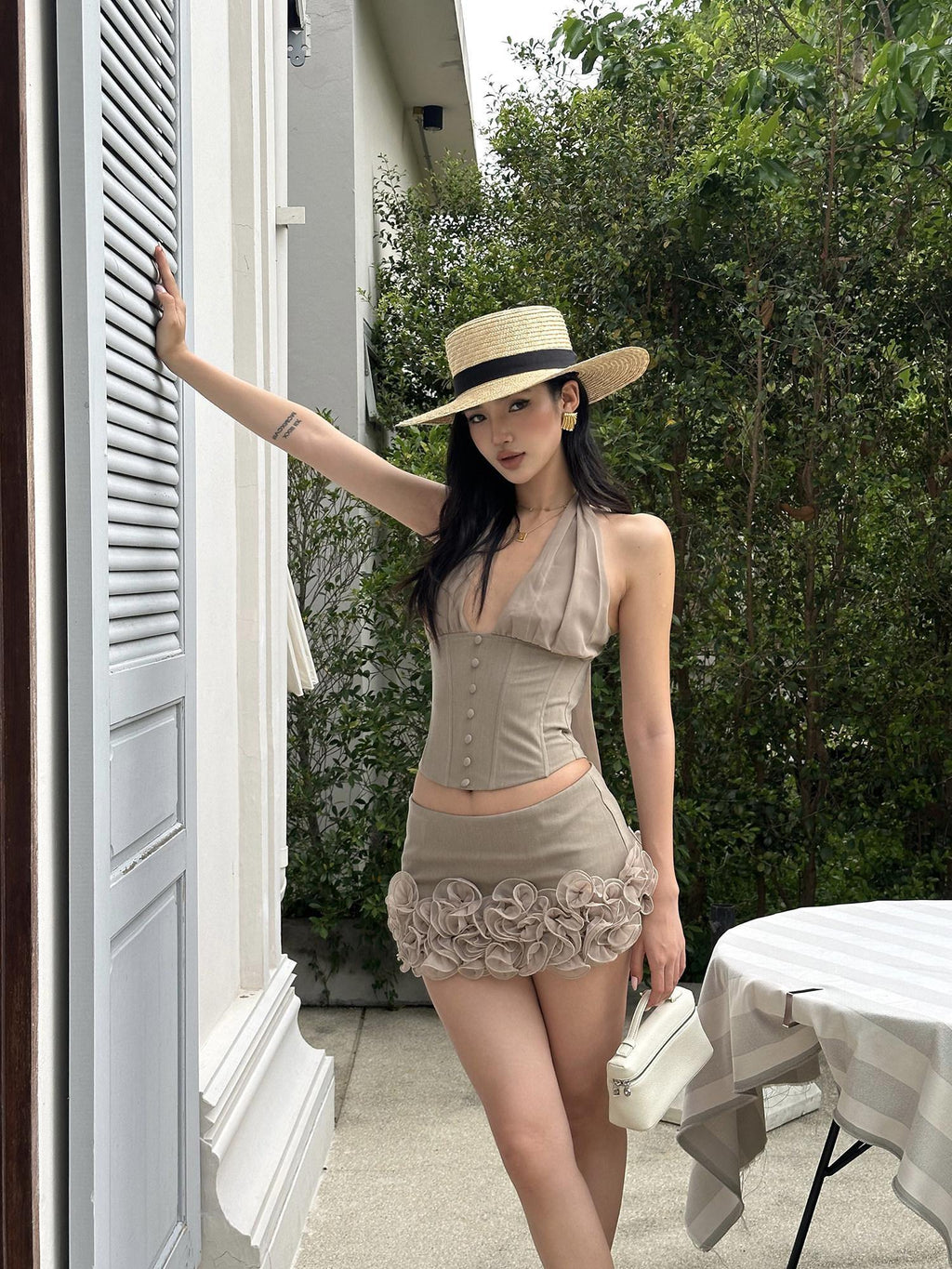 rovente Original Backless V-neck Halter Slim Fit Padded Crop Women Khaki Camisoles