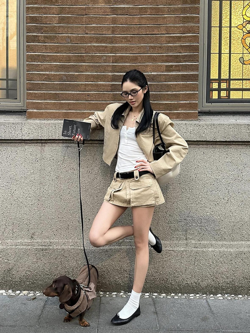 rovente Cotton Slim Fit Zipper Casual Cropped Khaki Longsleeve Women Copped Jackets