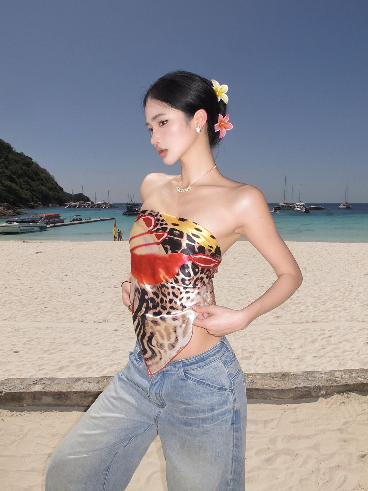rovente 100 Percent Mulberry Silk Slim Animal Print Bandeau One Size Tube Tops