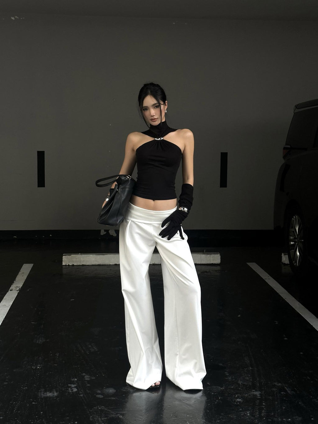 rovente High Waist White Polyester Commuter Straight Fit Young Adult Staight Pants