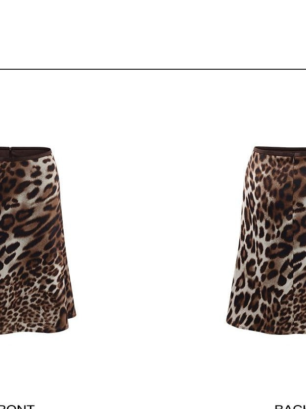 rovente Leopard Print Lined Bodycon Low Waist Zipper Polyester Woven Casual Midi Skits