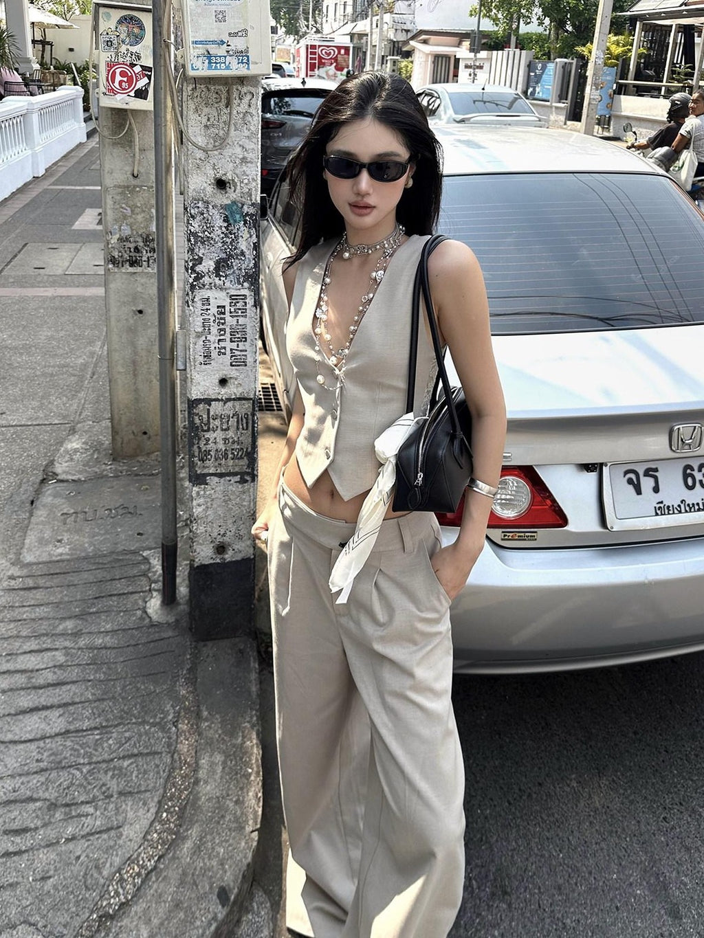 rovente Soft Lambswool Blend Natural Waist Relaxed Fit Women Light Khaki Wide Leg Pants