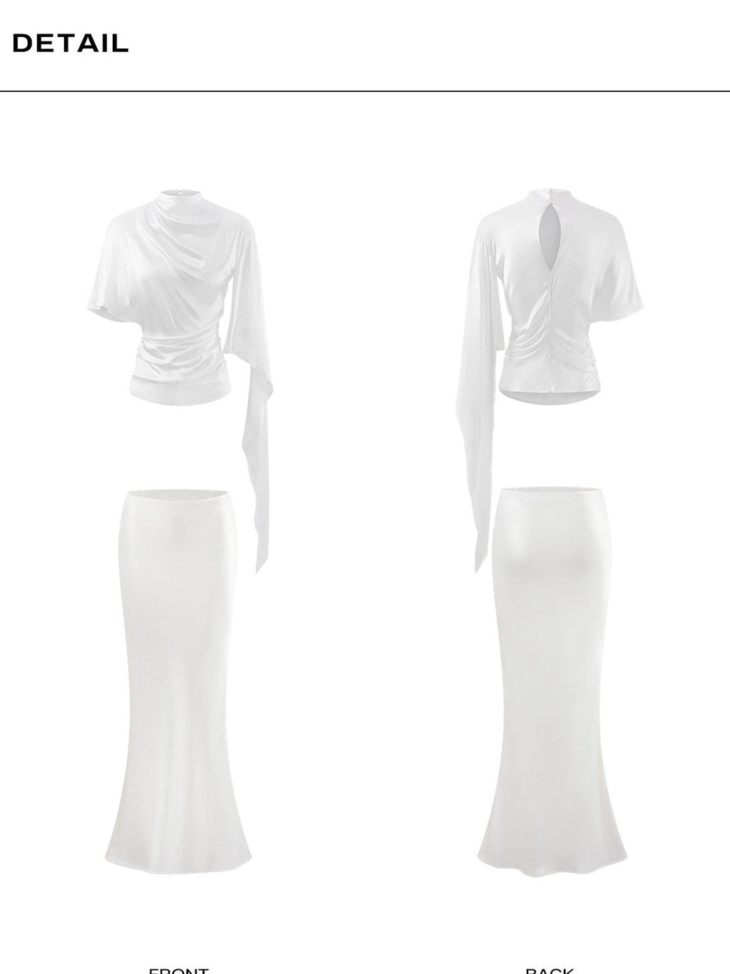 rovente Elegant Slim Woven White Short Sleeve Stand Collar Women Banquet Top & Skit Sets