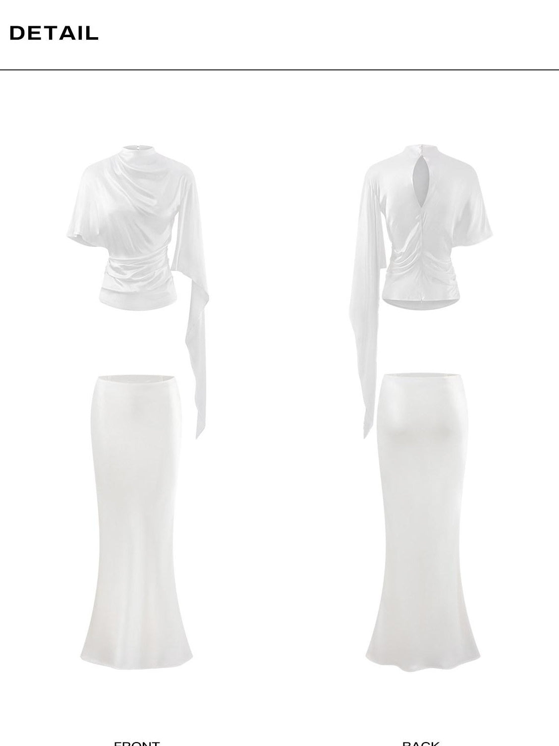 rovente Elegant Slim Woven White Short Sleeve Stand Collar Women Banquet Top & Skit Sets