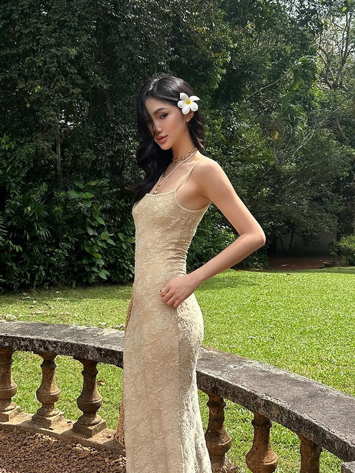 rovente Resort High Waist Sleeveless Bodycon Camisole Party Women Nude Maxi Desses