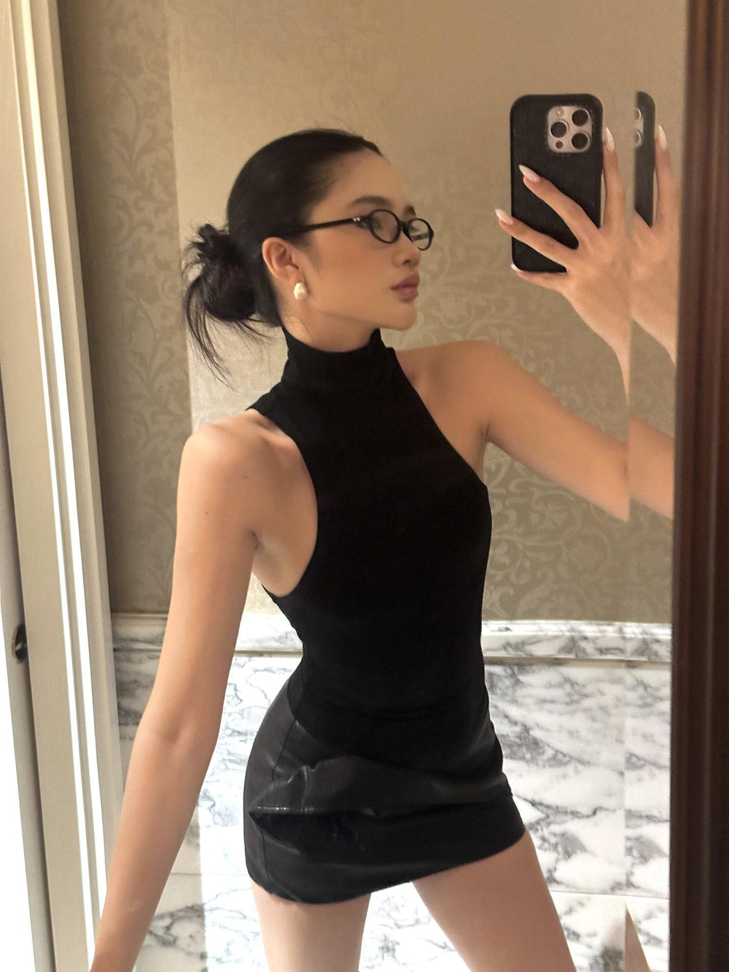 rovente High Stretch Viscose Blend High Neck Slim Minimalist Black Knit Women Tank Tops
