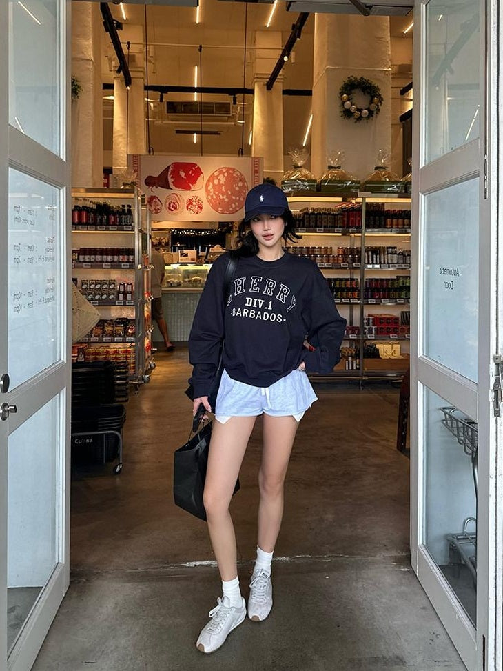 rovente Pure Cotton Loose Fit Crewneck Long Sleeve Commuter Navy Solid Sweatshit