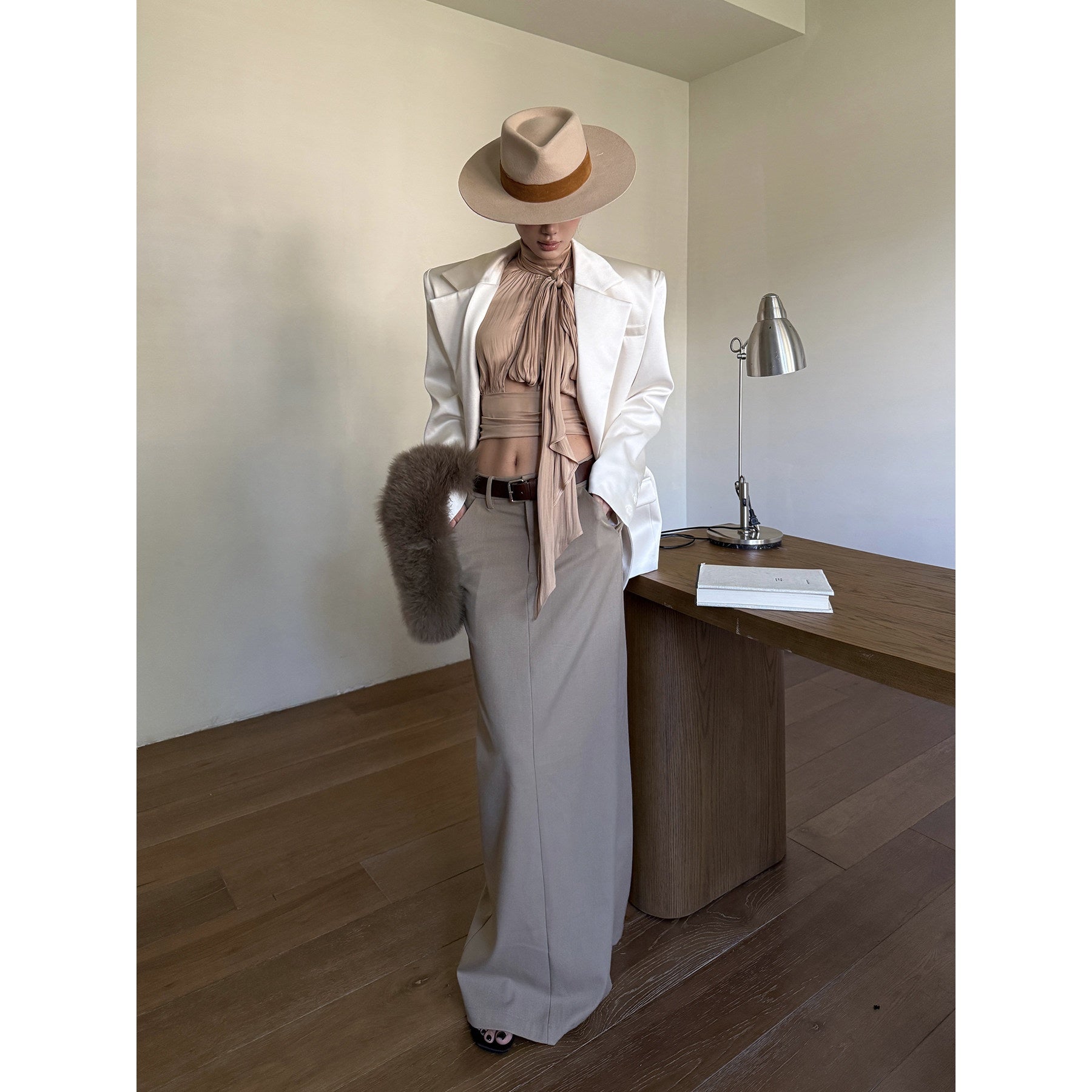 rovente_Back_Slit_Mid_Waist_Khaki_Casual_H_Cut_Straight_Poly_Blend_Maxi_Skits_MISSTT