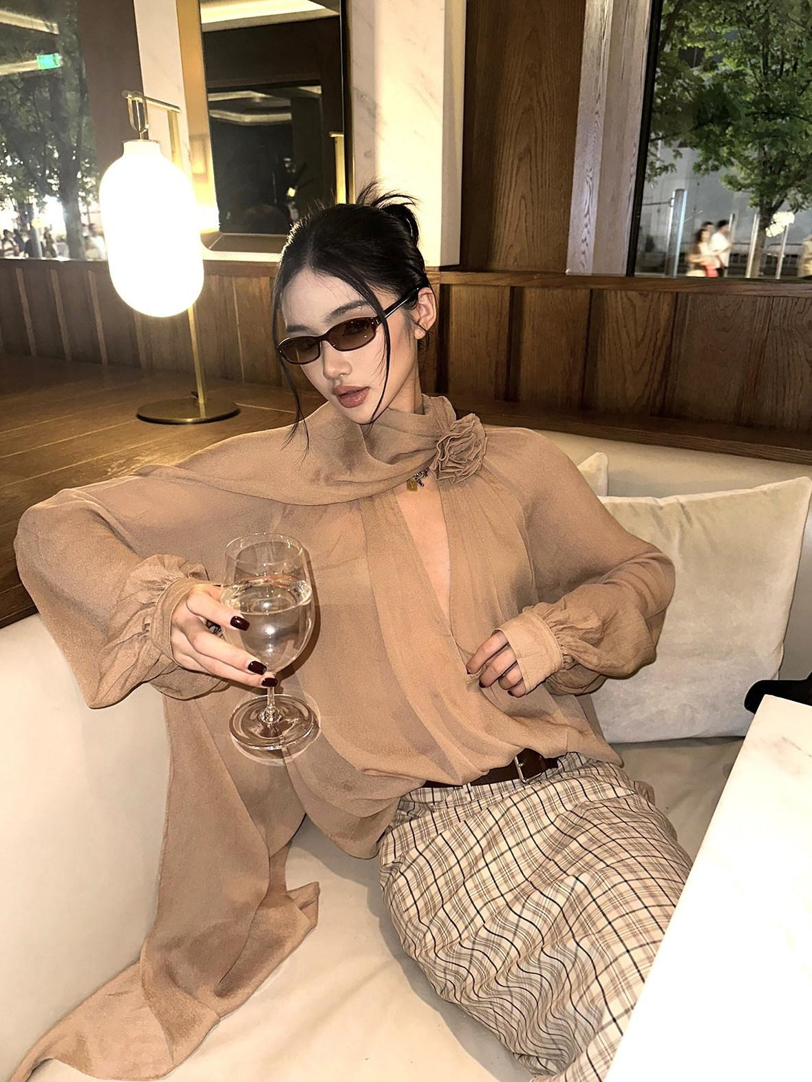 rovente Pure Cotton Mid Waist Straight Back Slit Zipper Casual Women Beige Maxi Skits