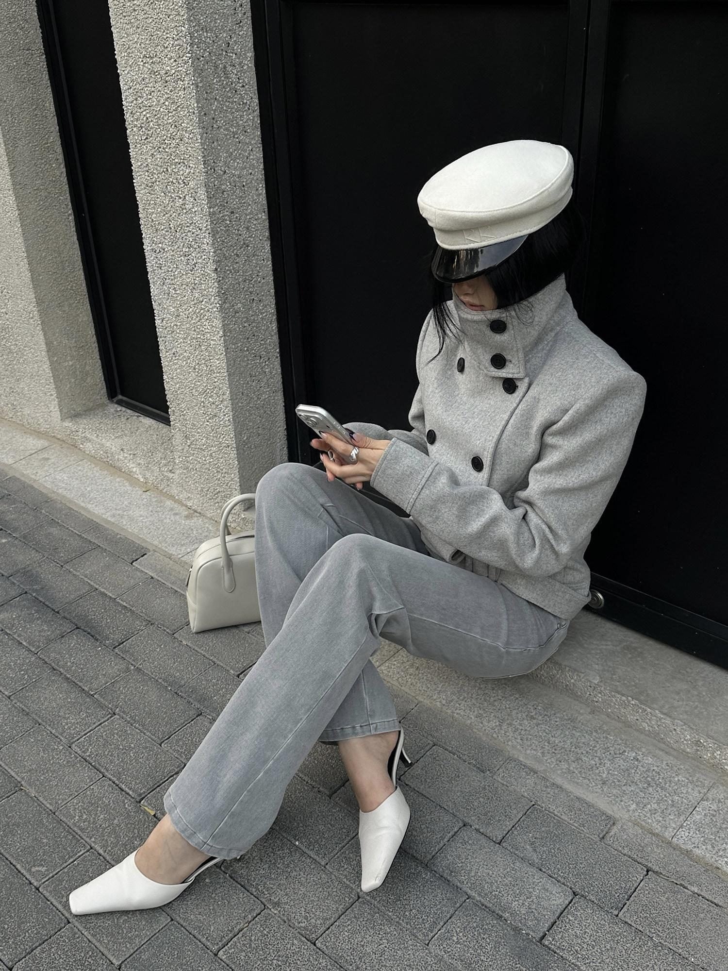rovente Wool Blend Warm Minimal Loose Commuter Double Breasted Stand Collar Shot Coat
