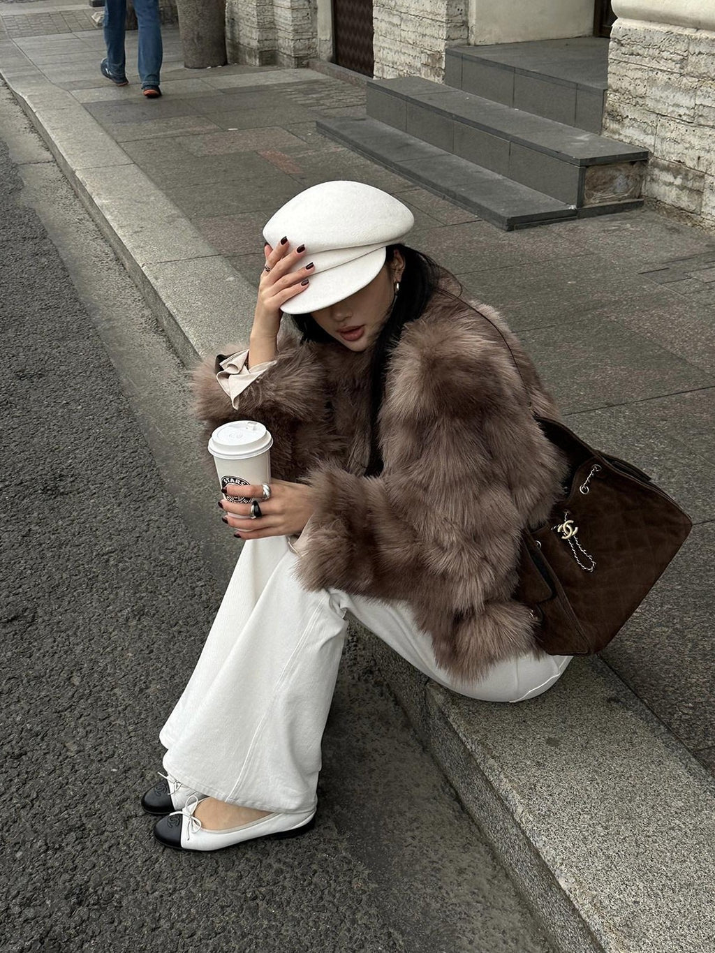 rovente Cozy Warm Elegant Loose Fit Long Sleeve Womens Solid Brown Scarf Sweates