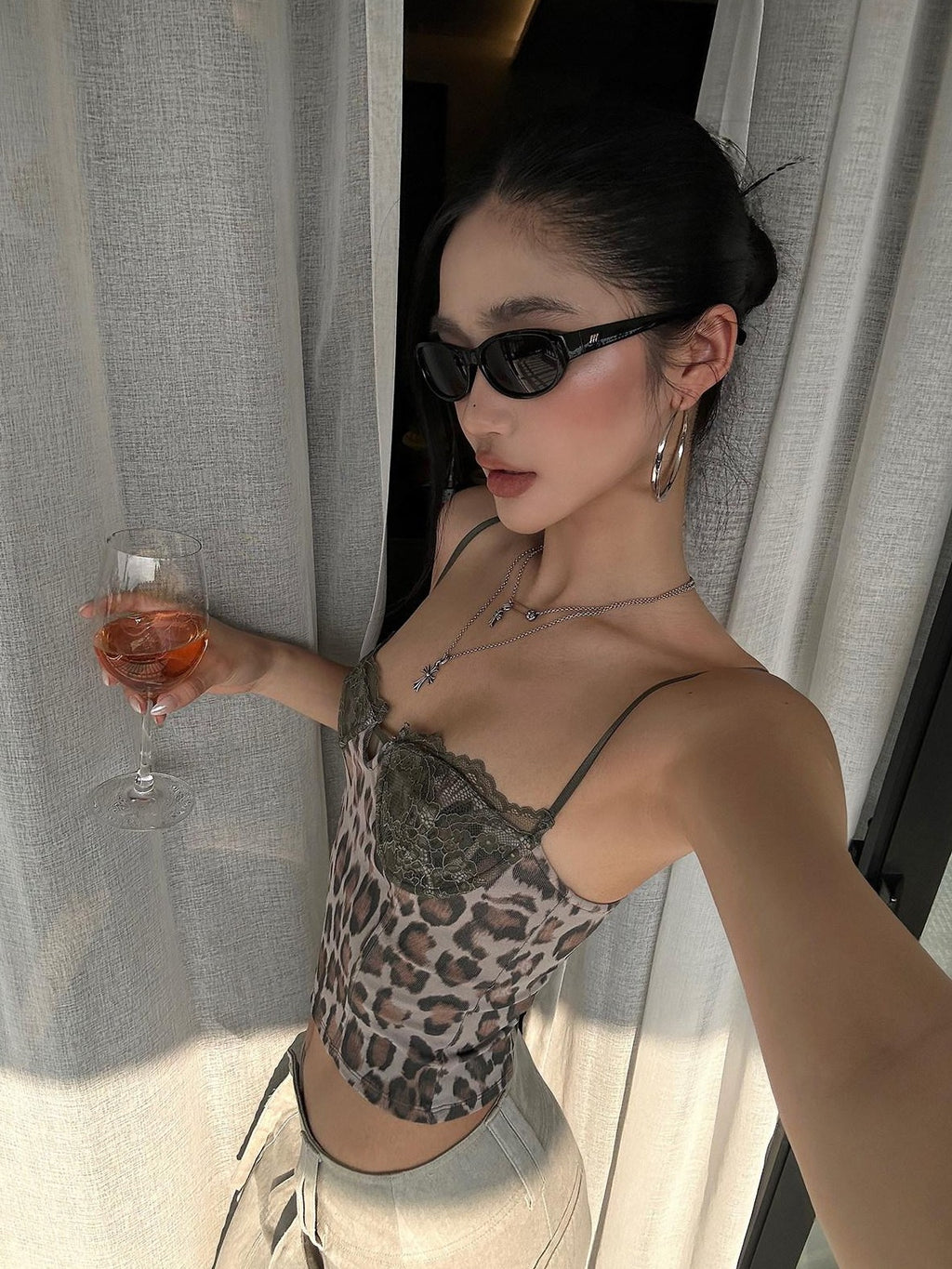 rovente Original Design Slim Lace Trim Leopard Print Xinjiang Cotton Camisoles