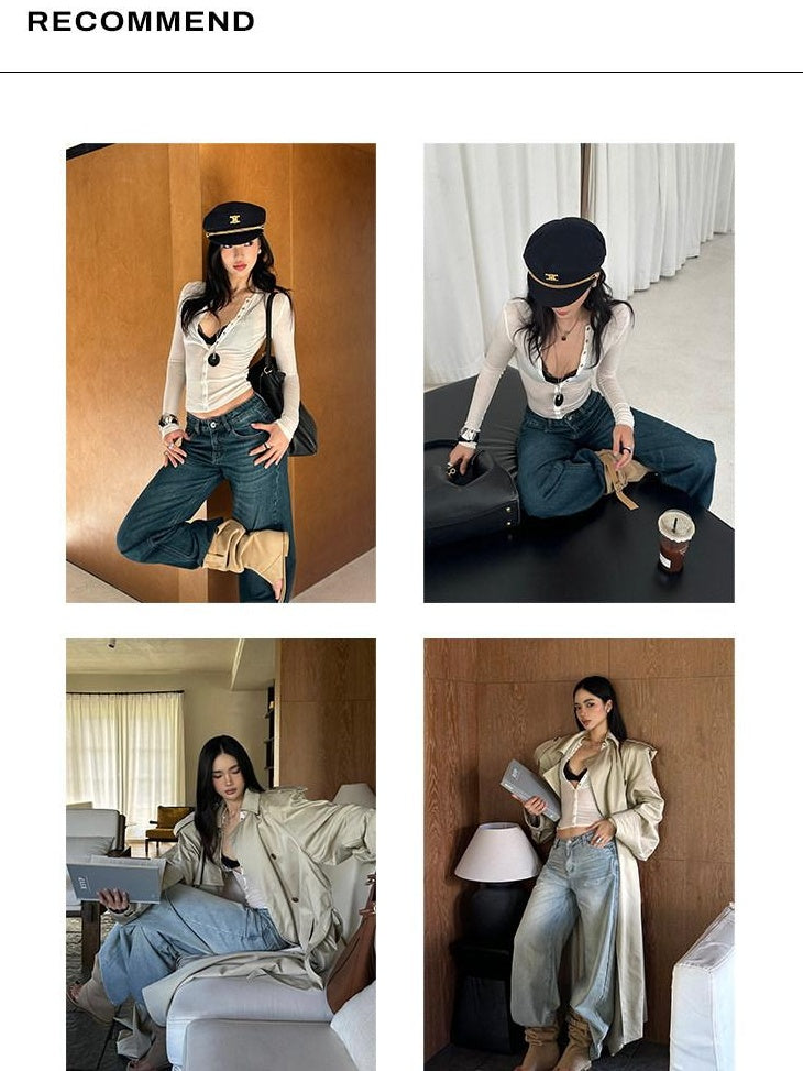 rovente Wool Cashmere Slim Knit Open Front Round Neck Women White Long Sleeve T-Shits