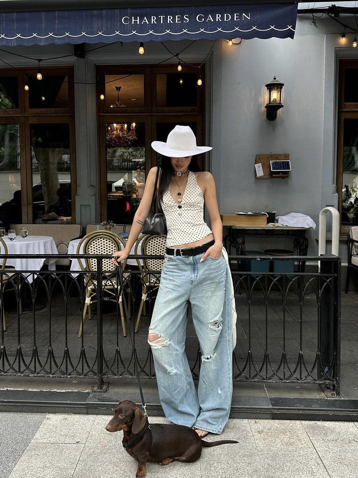 rovente Low Rise Distressed Loose Fit Casual Cotton Blue Women Wide Leg Jeans