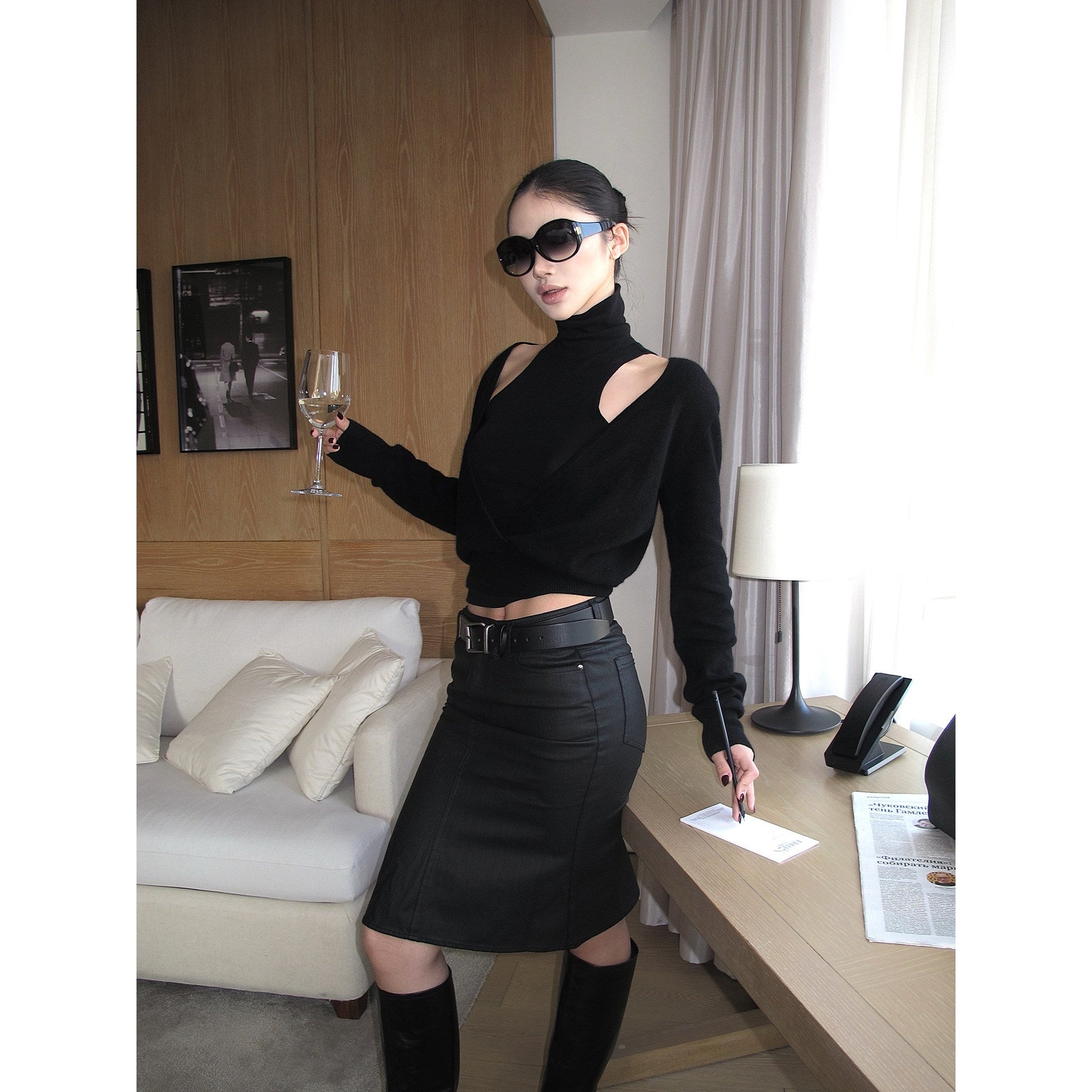 rovente_Zipper_Lined_Slim_Pencil_Skirt_Mid_Waist_Cotton_Blend_City_Commuter_Midi_Skits_MISSTT