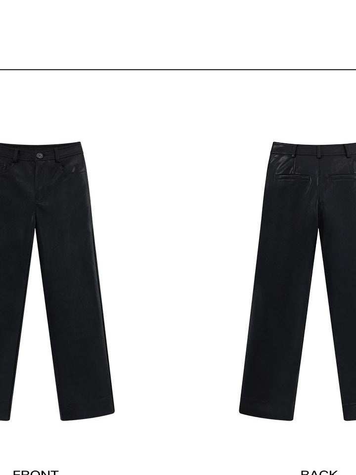 rovente Faux Pu Zipper Minimalist Natural Waist Womens Casual Black Staight Pants