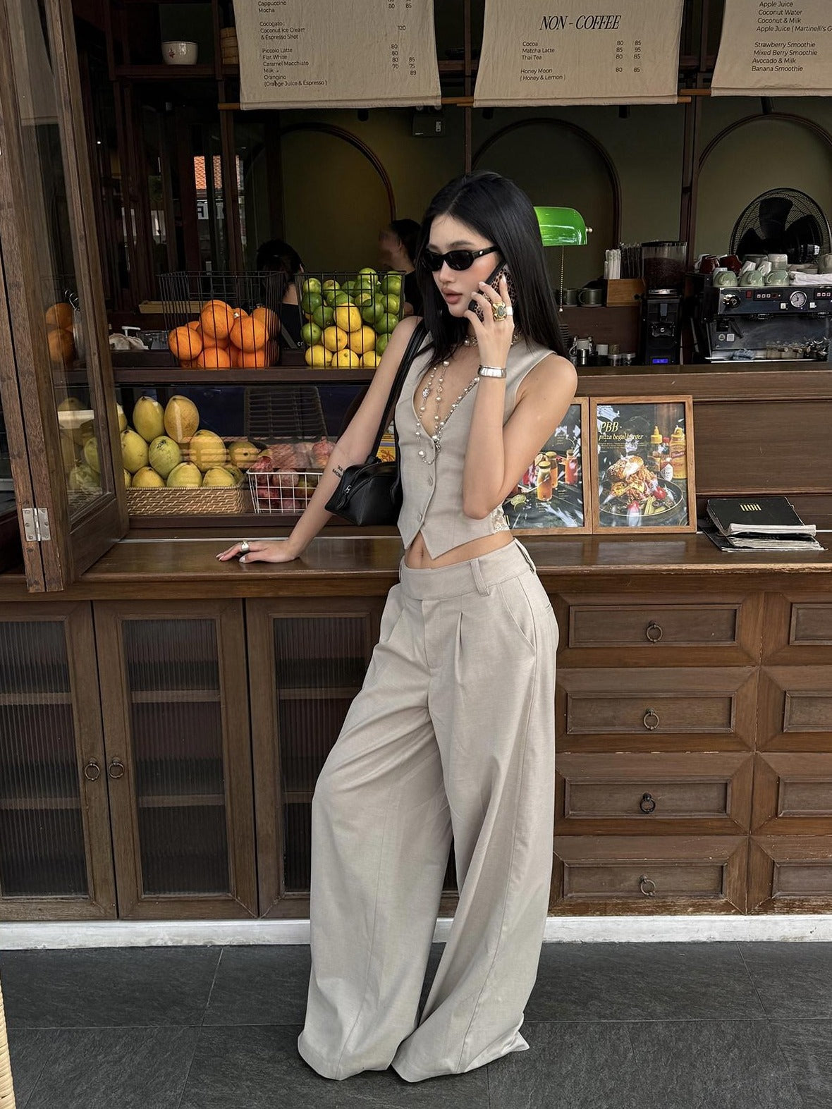 rovente Soft Lambswool Blend Natural Waist Relaxed Fit Women Light Khaki Wide Leg Pants